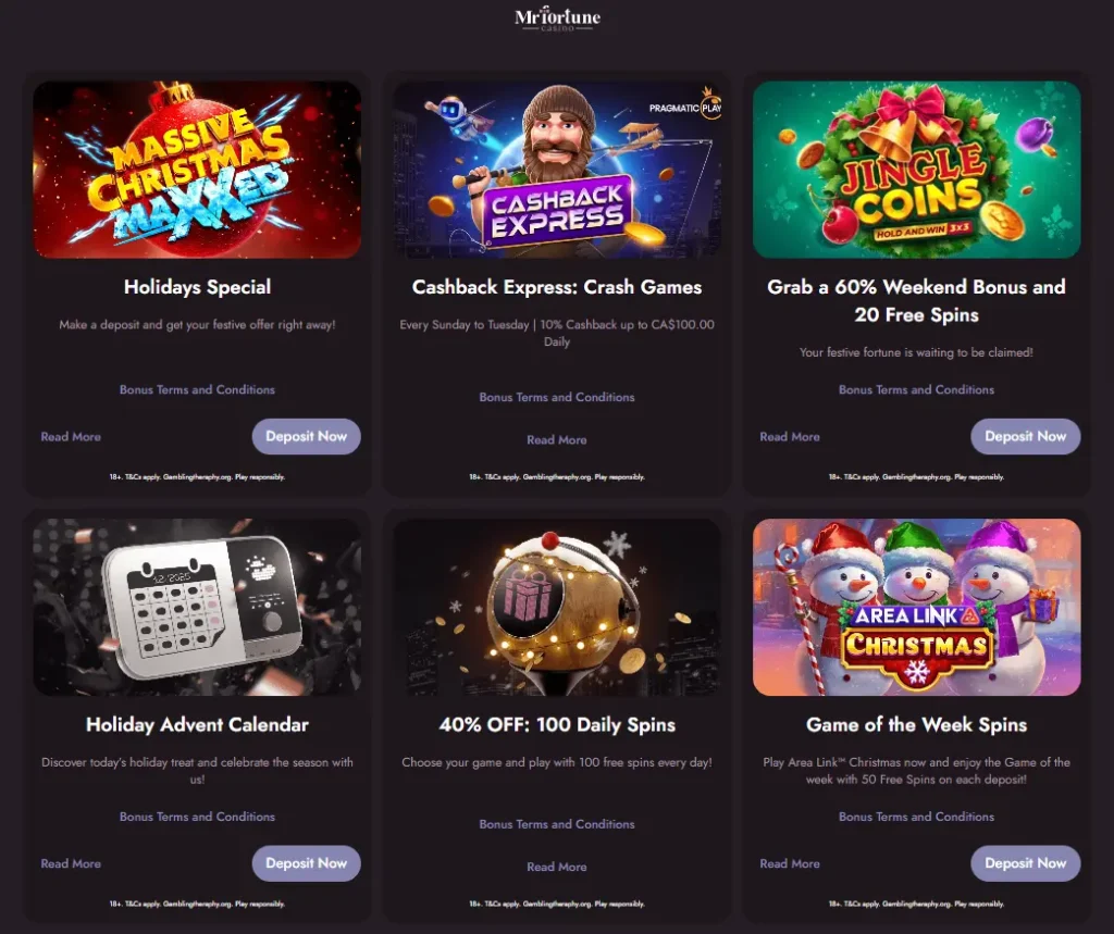 Banner with bonuses at the Mr Fortune Casino